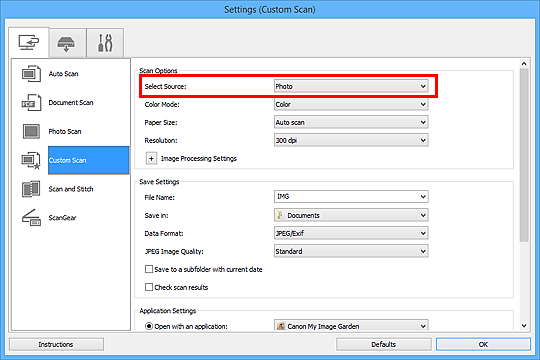 figure: Settings dialog box